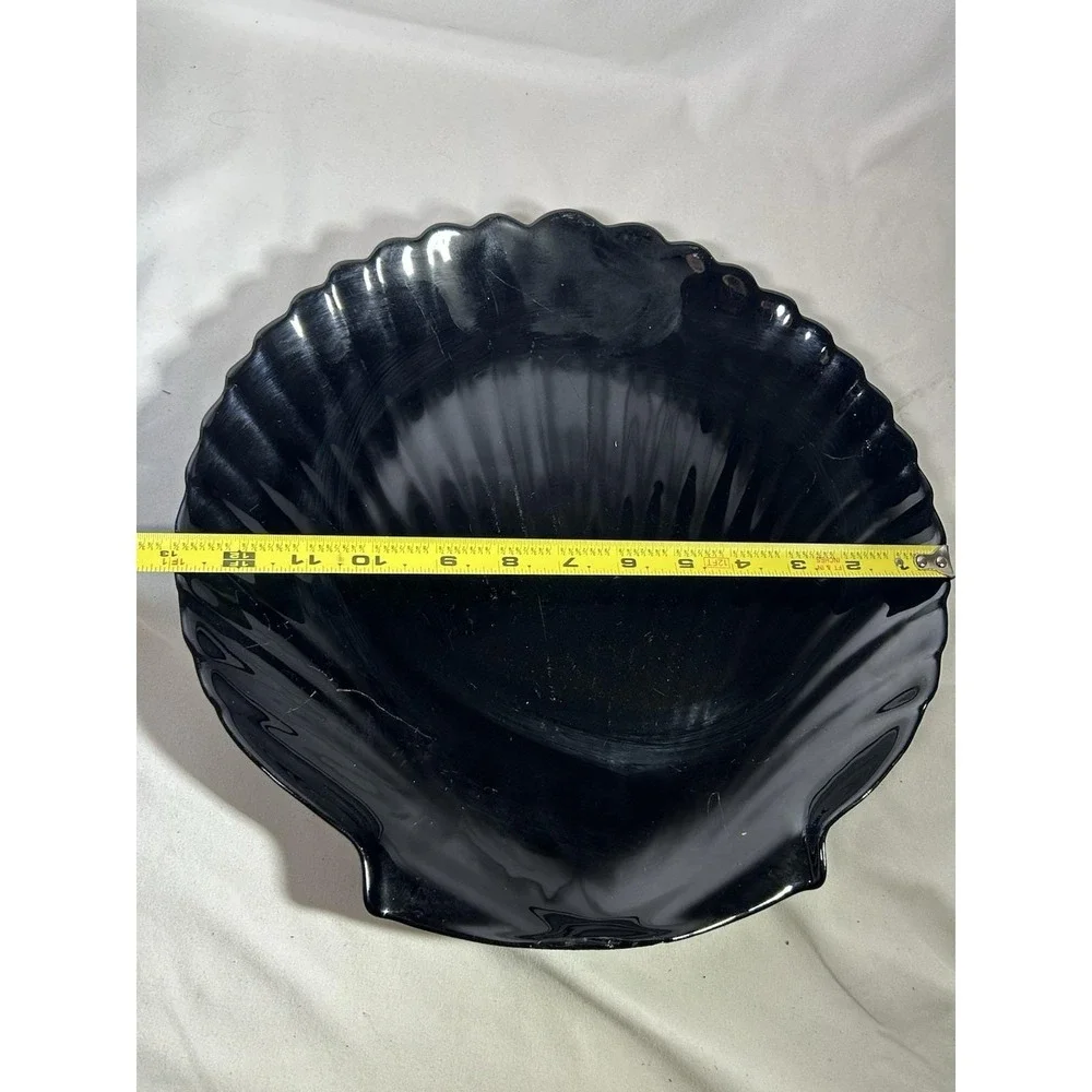 Vintage Shell Platter Plate Textured Black Glass 13